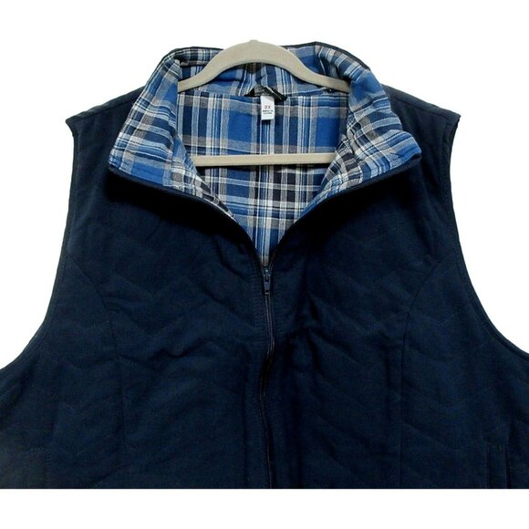 Zip Front Quilted Navy Joanna Vest Plaid Lining Pockets PLUS Sz 2X NEW - Picture 3 of 5